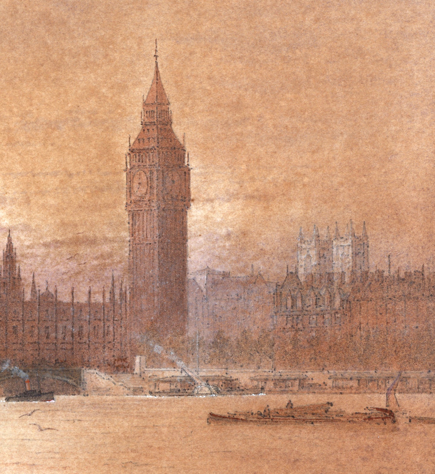 Frederick Edward Joseph Goff (1855-1931) Watercolour Painting - Westminster London - River Thames