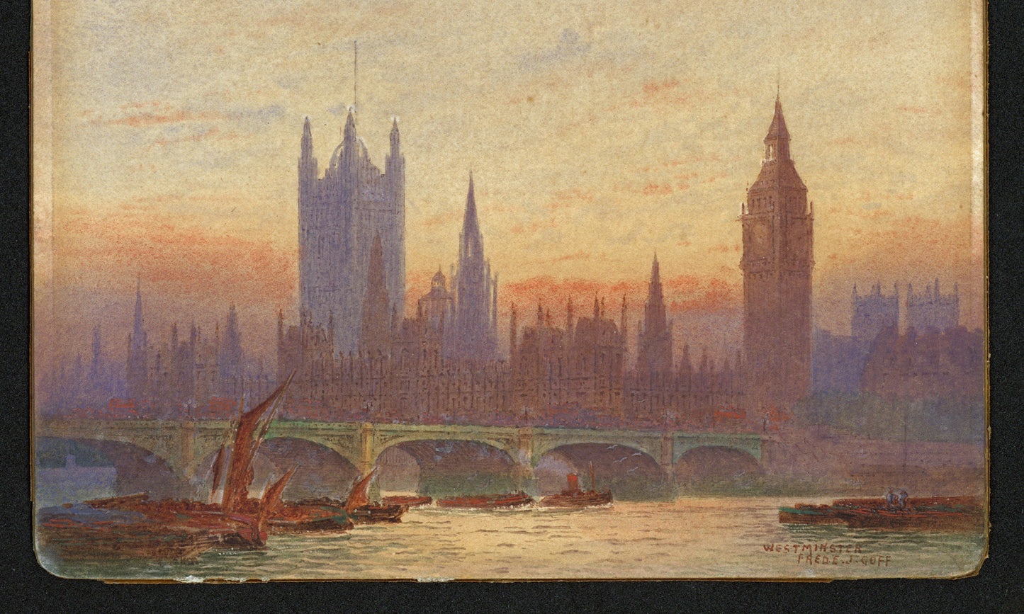 Frederick Edward Joseph Goff (1855-1931) Watercolour Painting - Westminster, London - River Thames