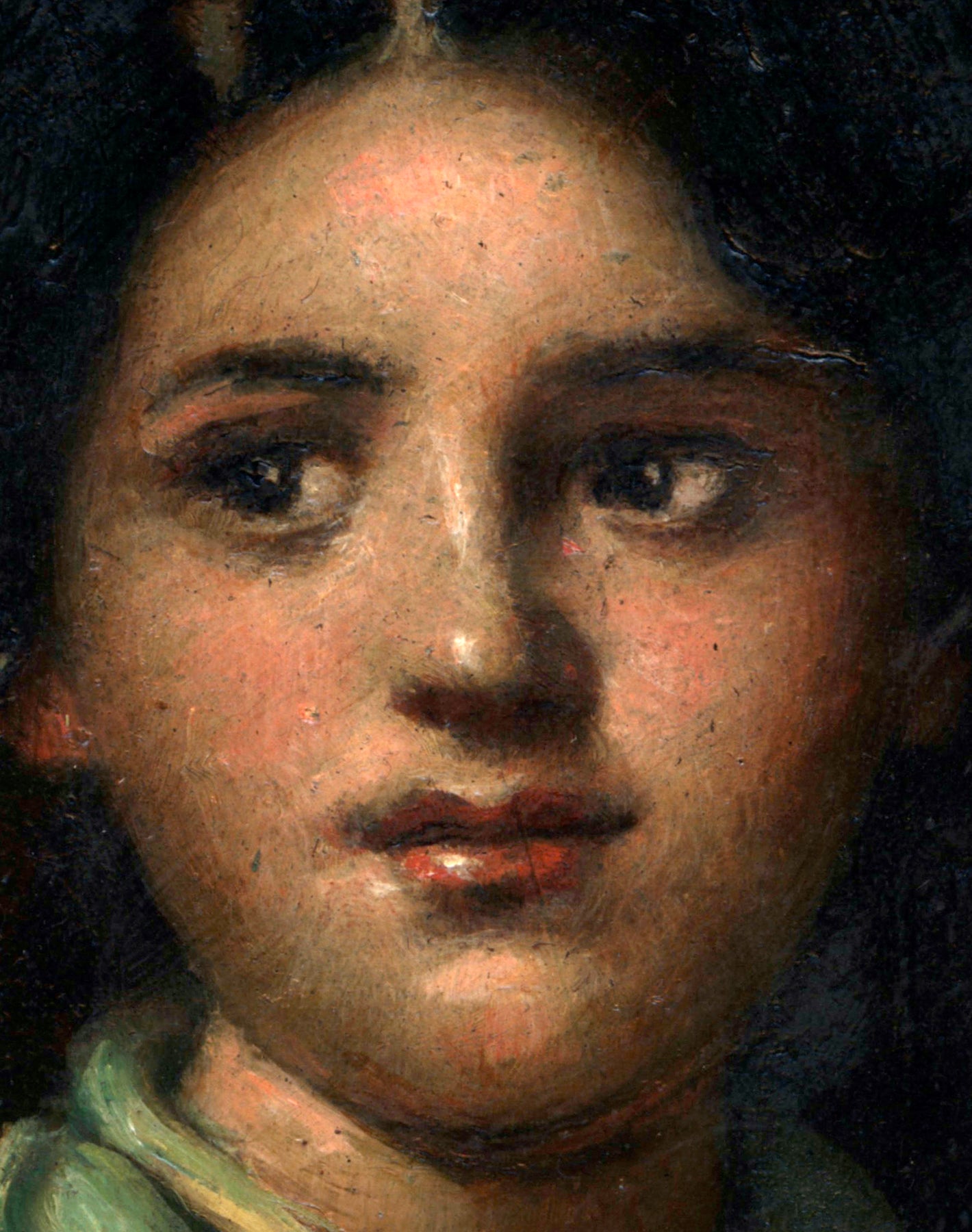 John W Perrin - Small Oil Painting On Copper - Portrait Of A Young Lady