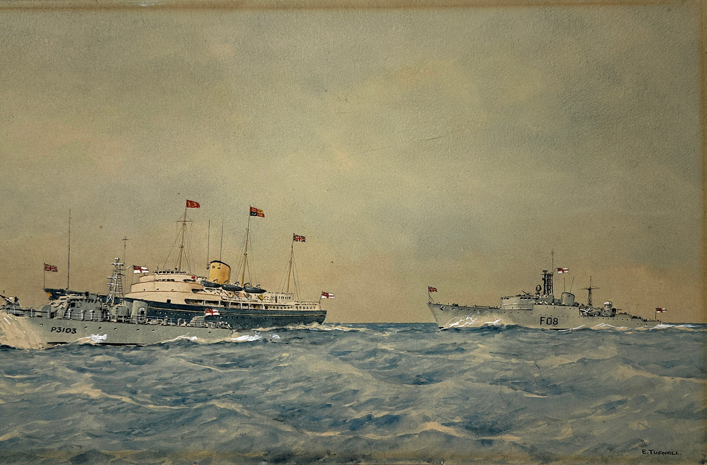 Eric Erskine Campbell Tufnell (1888-1978) Watercolour Painting - The Royal Yacht Britannia, HMS Axford, HMS Urania