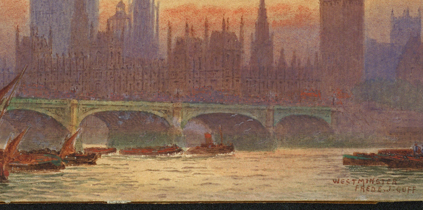 Frederick Edward Joseph Goff (1855-1931) Watercolour Painting - Westminster, London - River Thames