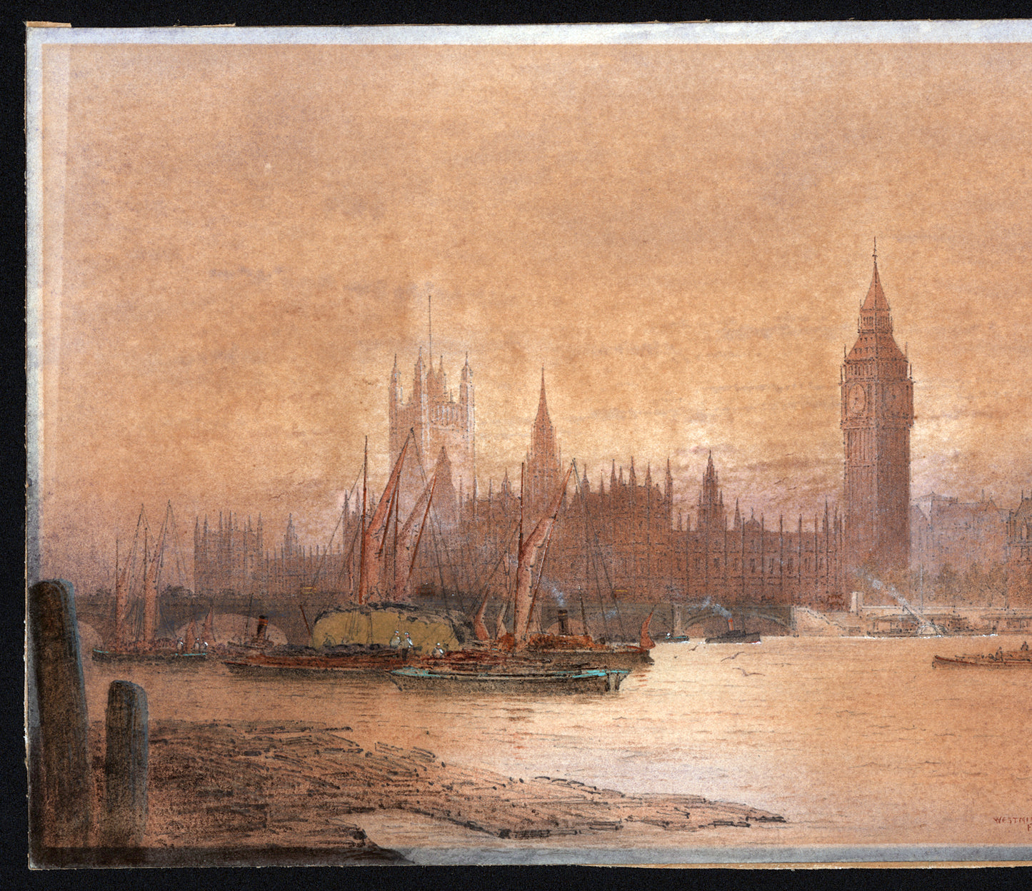 Frederick Edward Joseph Goff (1855-1931) Watercolour Painting - Westminster London - River Thames