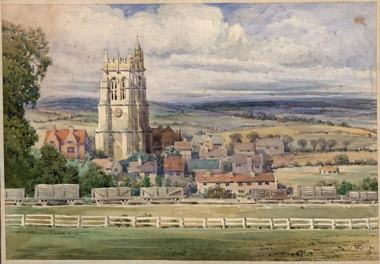 Arthur Charles Fare (1876-1958) Watercolour Painting - Church Village & Railway