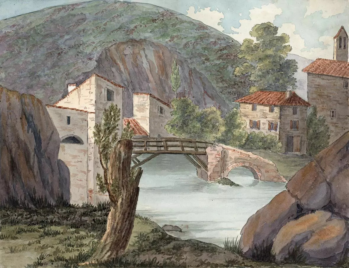 Elizabeth Campbell (1783-1861) Watercolour Painting - Mill at the rise of Sorgue, Vaucluse France 1818