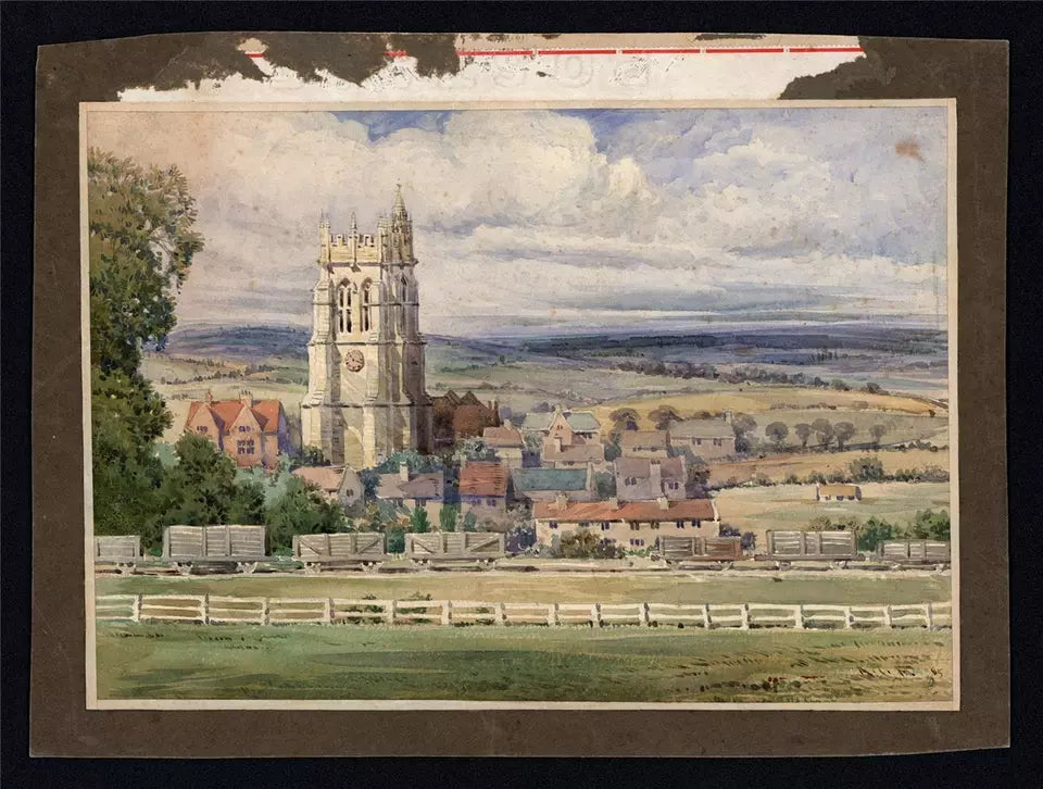 Arthur Charles Fare (1876-1958) Watercolour Painting - Church Village & Railway