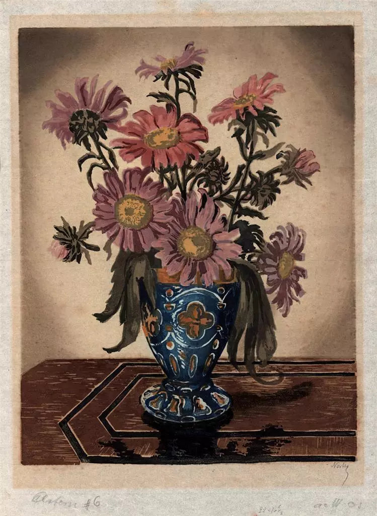 Hugo Noske (1886-1960) - Woodcut Signed In Pencil - Still Life Flowers