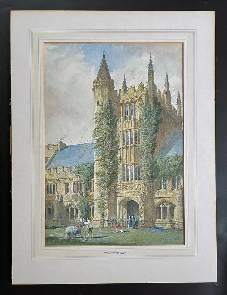 Joseph Nash - Watercolour Painting - Magdalen College Oxford 1858 - 19th Century