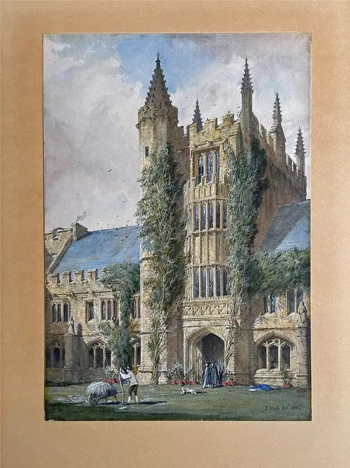 Joseph Nash - Watercolour Painting - Magdalen College Oxford 1858 - 19th Century
