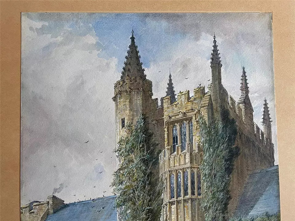 Joseph Nash - Watercolour Painting - Magdalen College Oxford 1858 - 19th Century