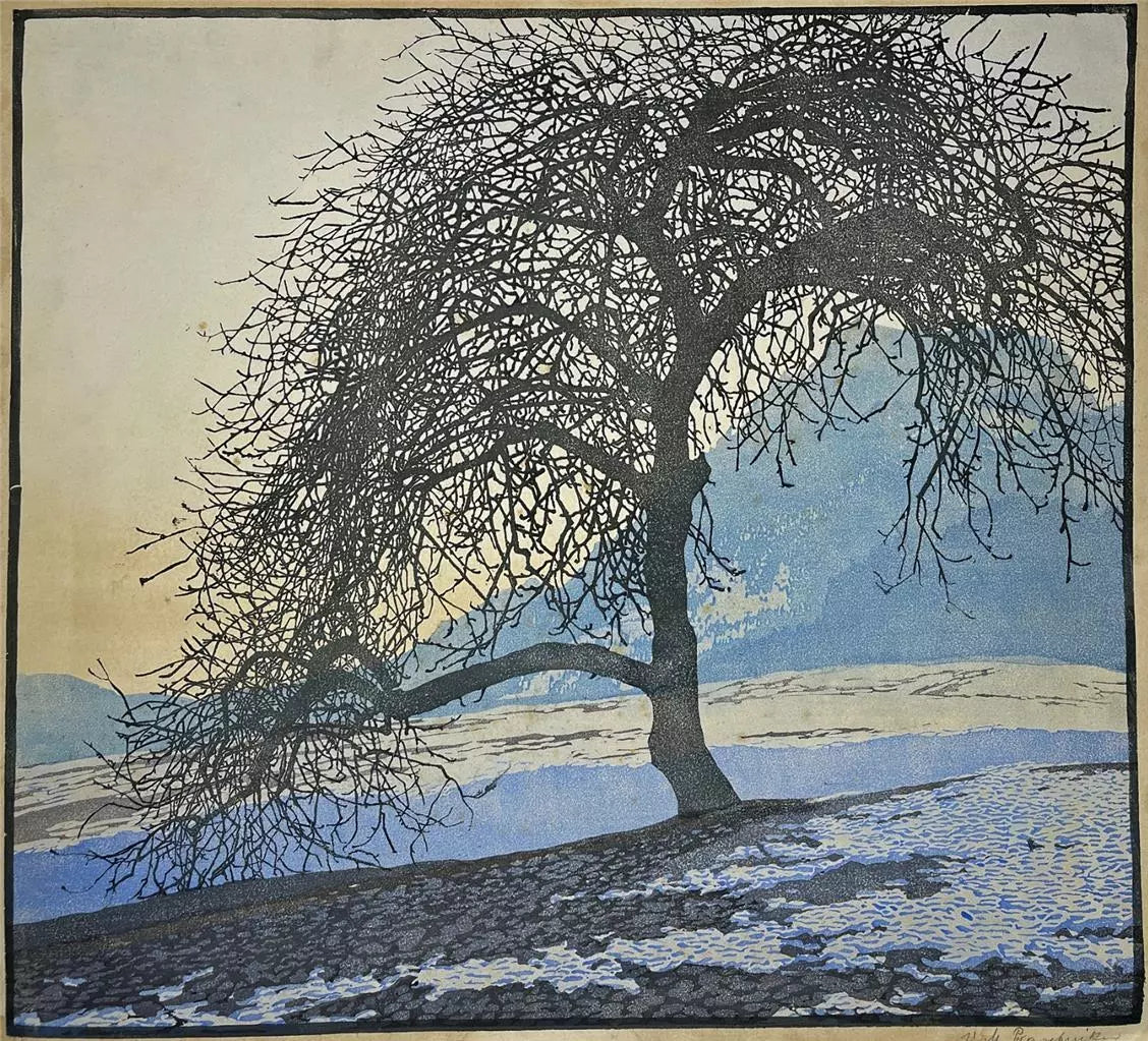 Valerie Praschniker (1894-1972) Woodcut Signed In Pencil - Winter Lake Landscape
