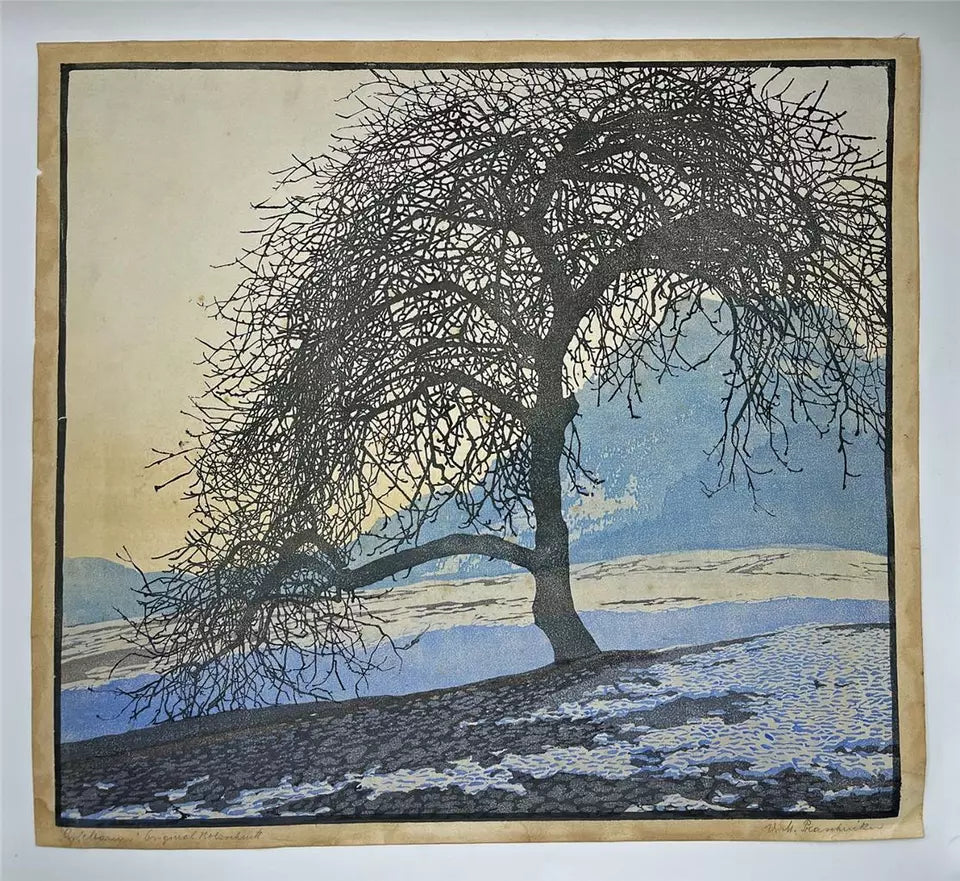 Valerie Praschniker (1894-1972) Woodcut Signed In Pencil - Winter Lake Landscape