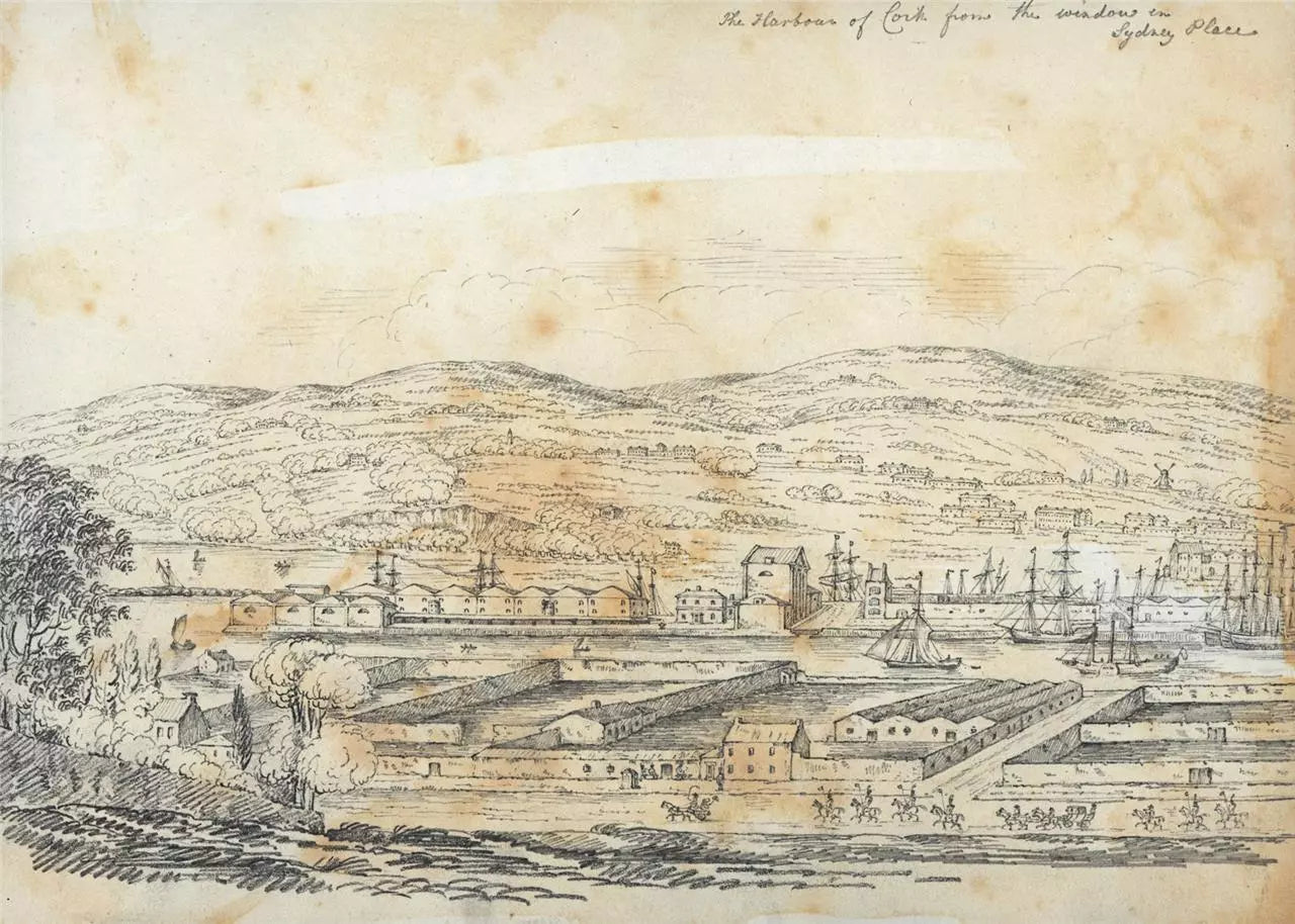 Cork Harbour From Sydney Place Ireland c1823 Pencil Drawing Early 19th Century