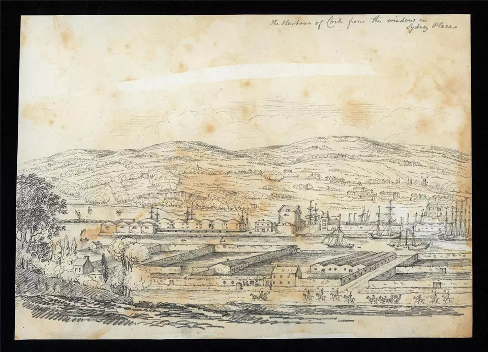 Cork Harbour From Sydney Place Ireland c1823 Pencil Drawing Early 19th Century