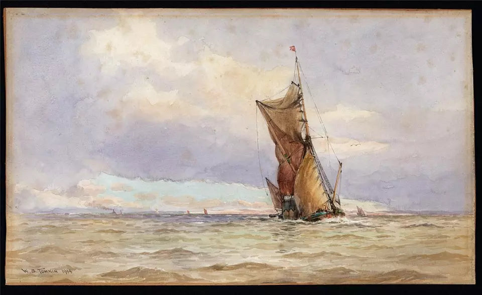 William Stephen Tomkin (1861-1940) - Watercolour Painting - Boats At Sea 1914