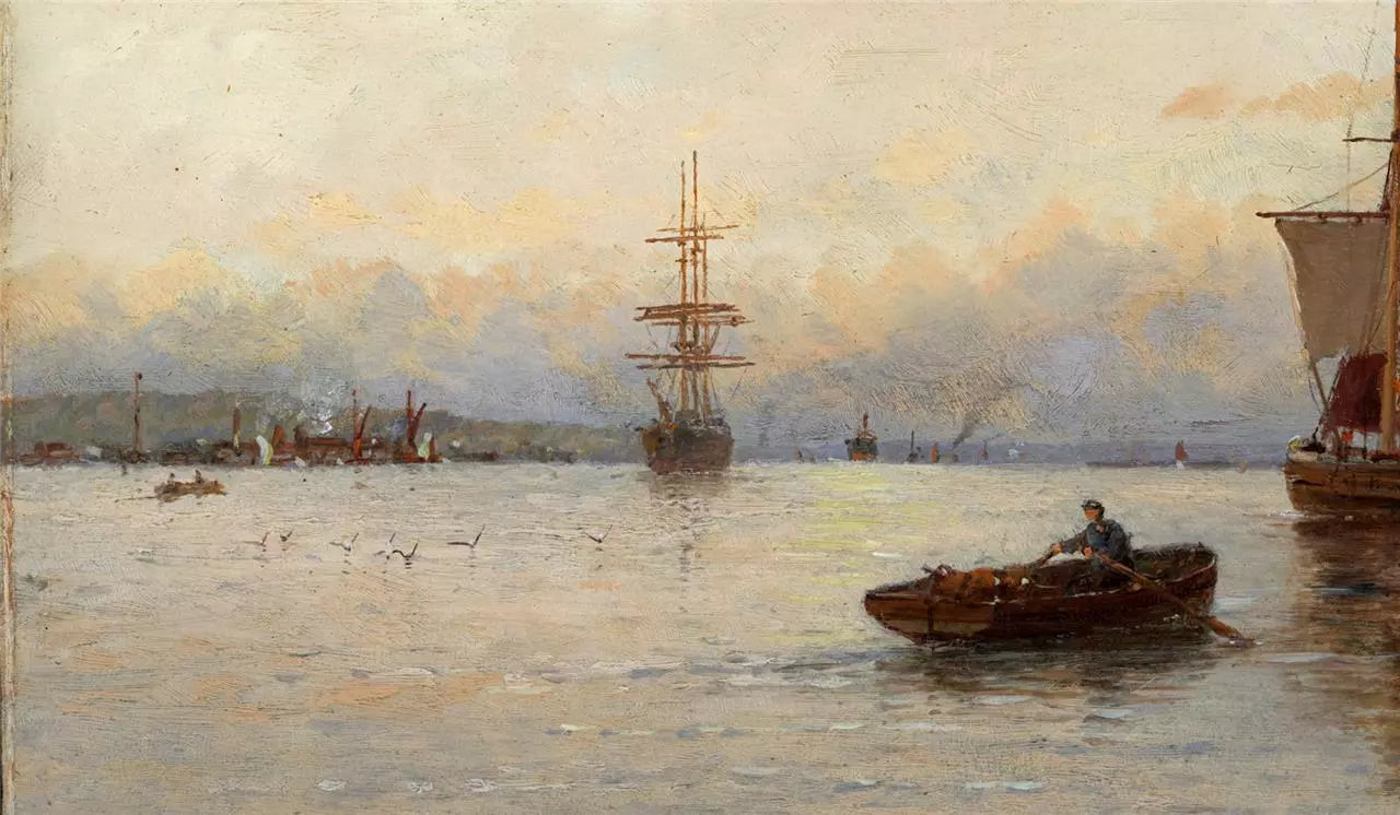 George Stanfield Walters (1838-1924) Oil Painting On Panel - On The River Medway