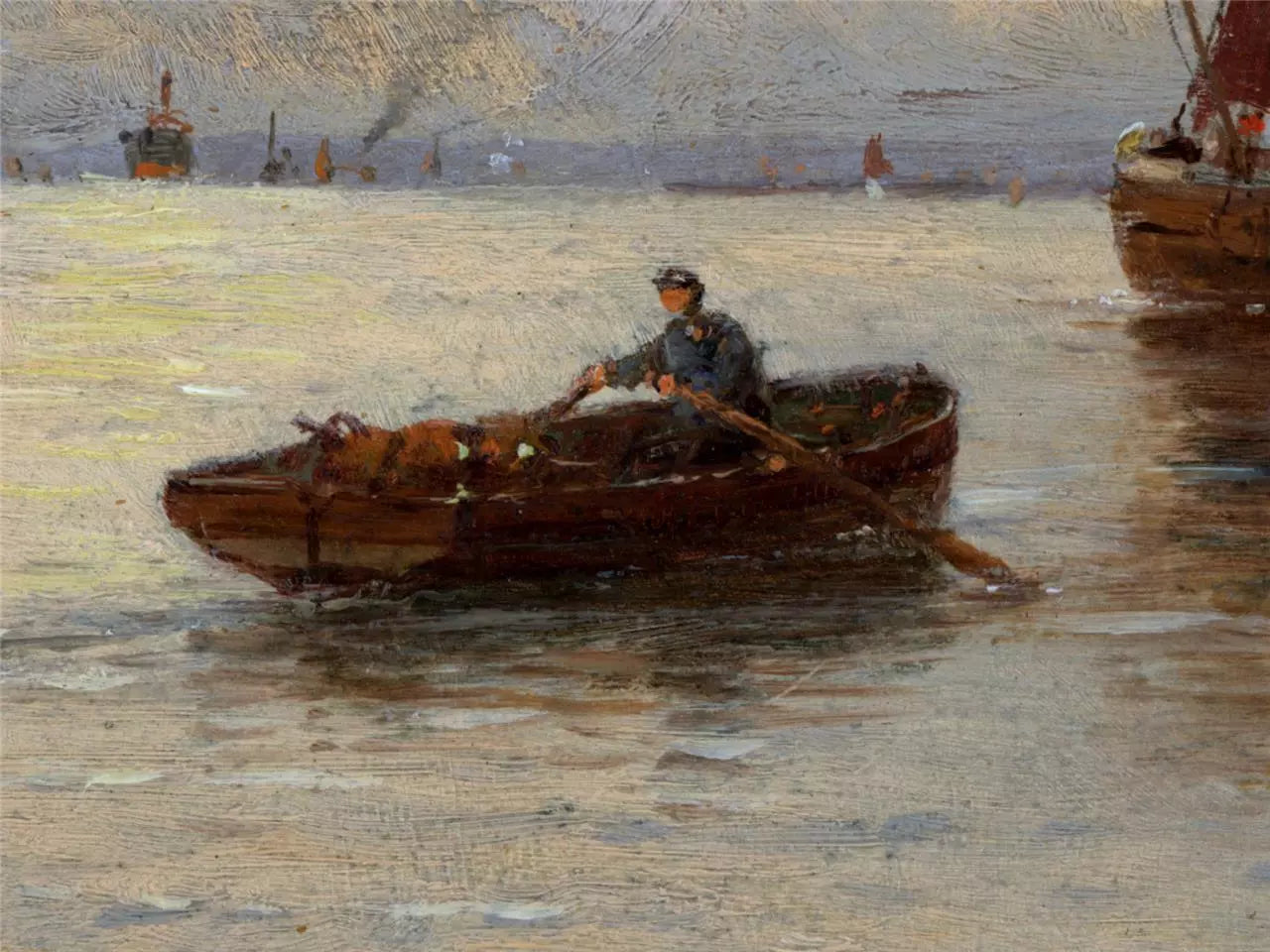 George Stanfield Walters (1838-1924) Oil Painting On Panel - On The River Medway
