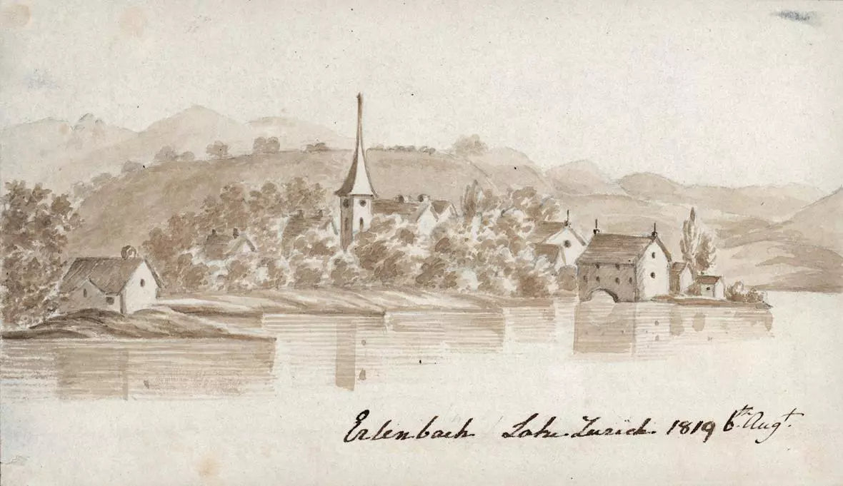 Elizabeth Campbell (1783-1861) Watercolour Painting - Erlenbach, Lake of Zurich, Switzerland 1819