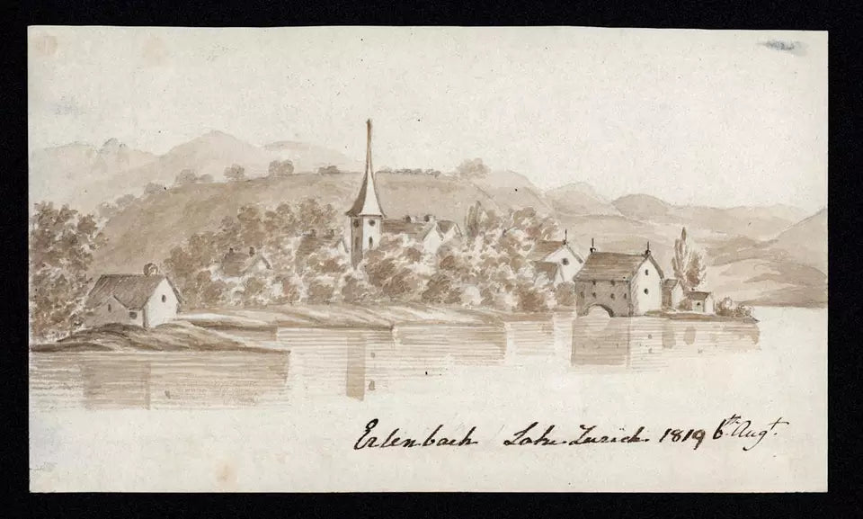 Elizabeth Campbell (1783-1861) Watercolour Painting - Erlenbach, Lake of Zurich, Switzerland 1819