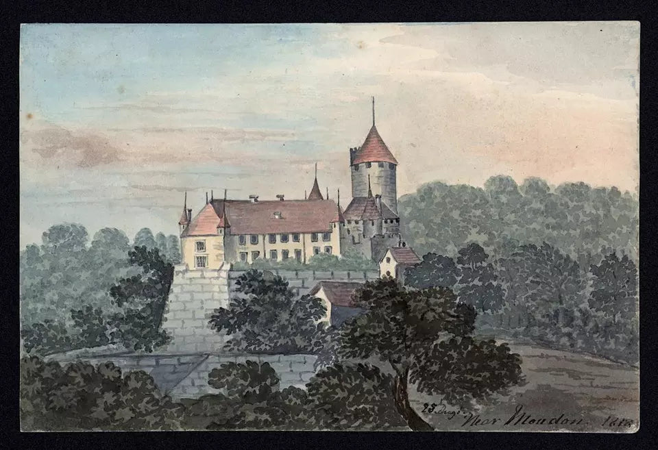 Elizabeth Campbell (1783-1861) Watercolour Painting - Lucens Castle Near Moudon, Switzerland 1818
