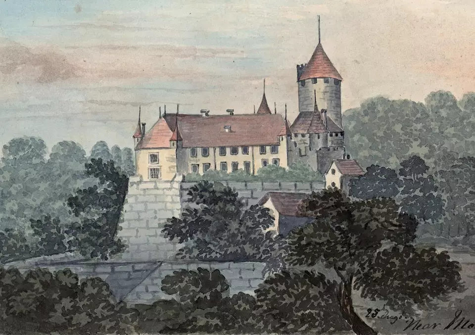 Elizabeth Campbell (1783-1861) Watercolour Painting - Lucens Castle Near Moudon, Switzerland 1818