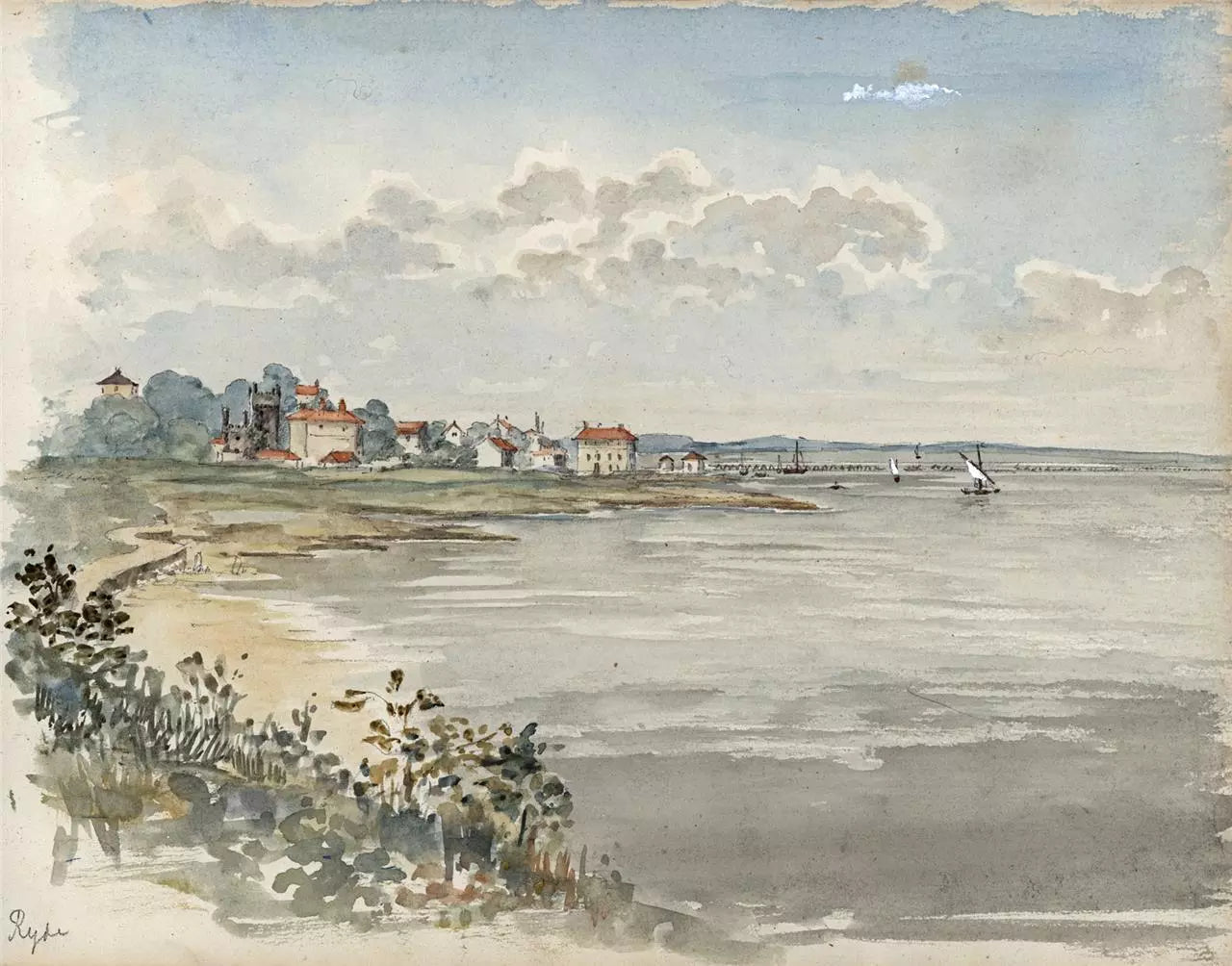 Sir James Lillyman Caldwell (1770-1863) - Watercolour Painting - Coast At Ryde, Isle of Wight c1843