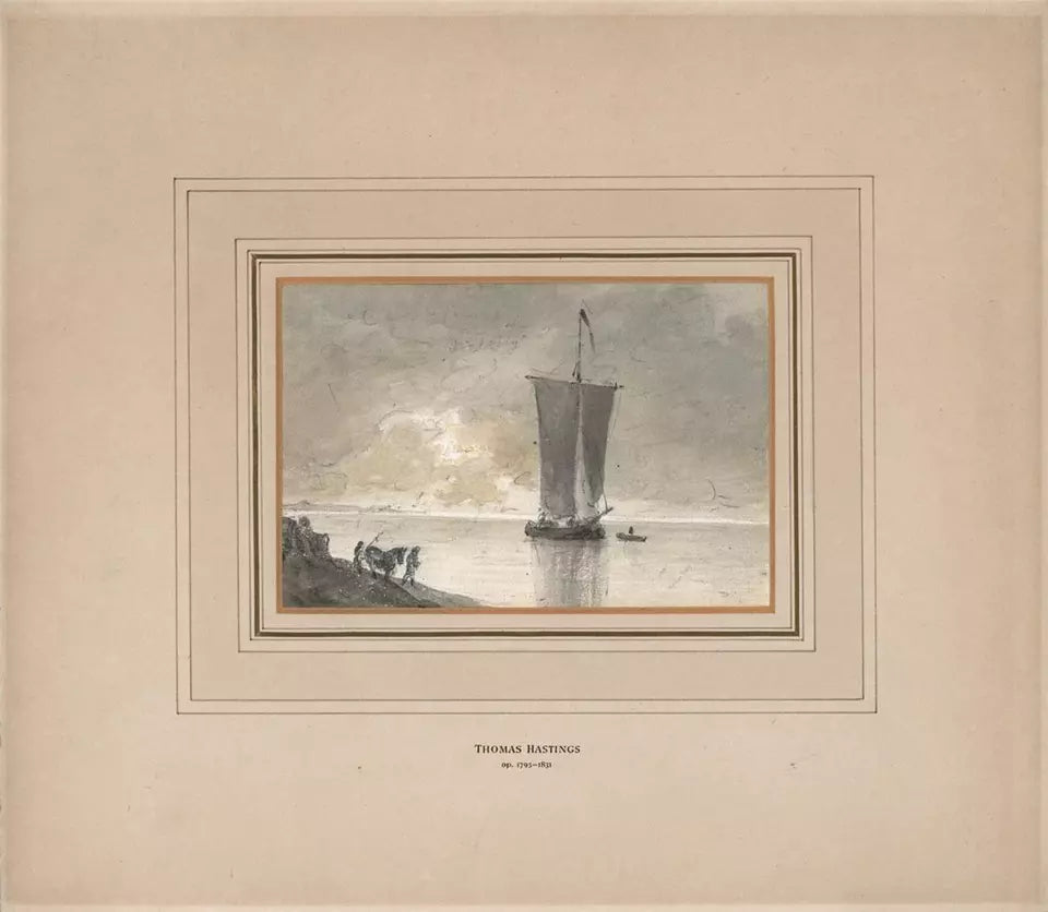 Thomas Hastings (1778-1854) - Watercolour Painting - Sailing Barge On The Severn