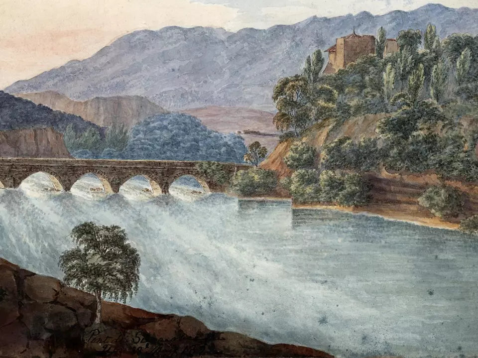 Elizabeth Campbell (1783-1861) Watercolour Painting - Pont De Sierre 1822