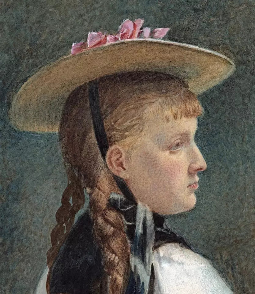 Harriet Kempe (act.1880-1893) Watercolour Painting Portrait Study - 19th Century