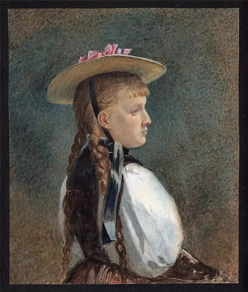 Harriet Kempe (act.1880-1893) Watercolour Painting Portrait Study - 19th Century