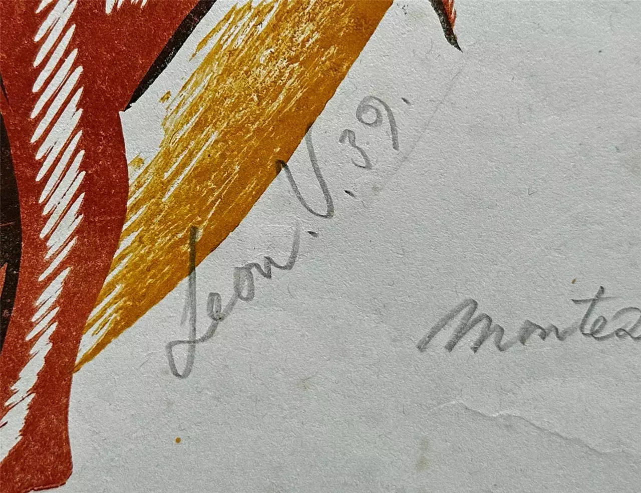 Leon Underwood (1890-1975) Pencil Signed Coloured Linocut Montezuma's Fish 1939