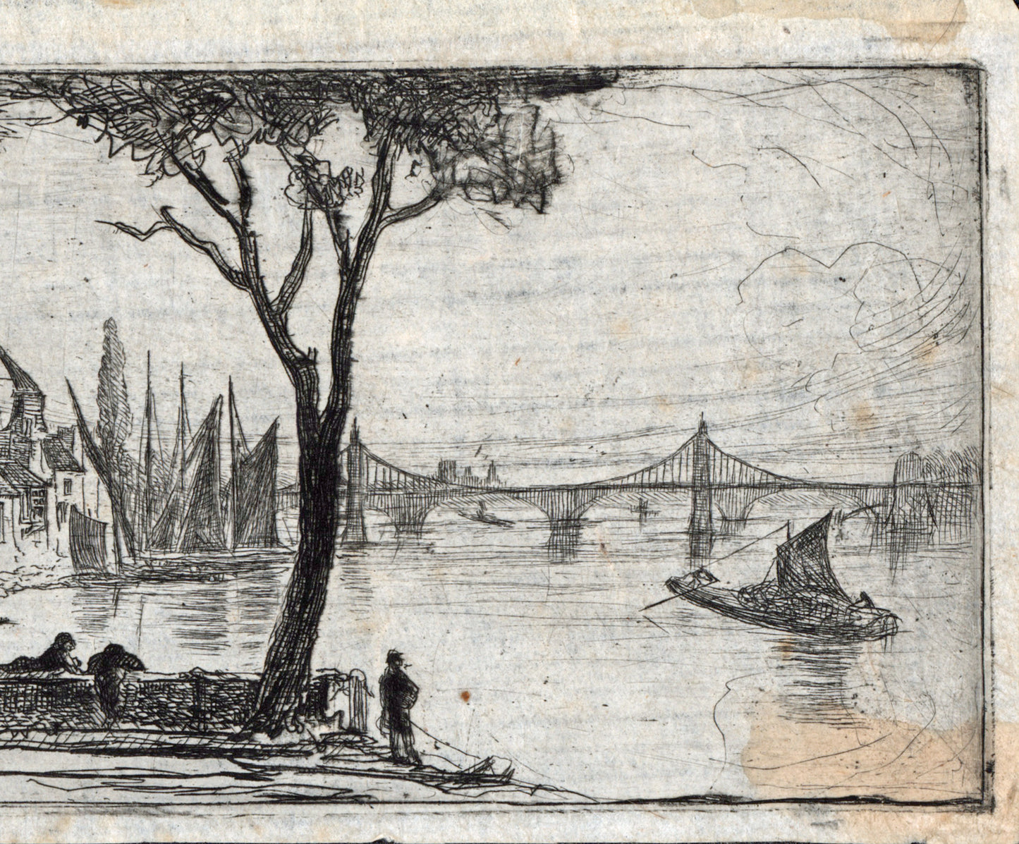 Charles William Sherborn (1831-1912) Antique Etching - Old Chelsea London - River Thames