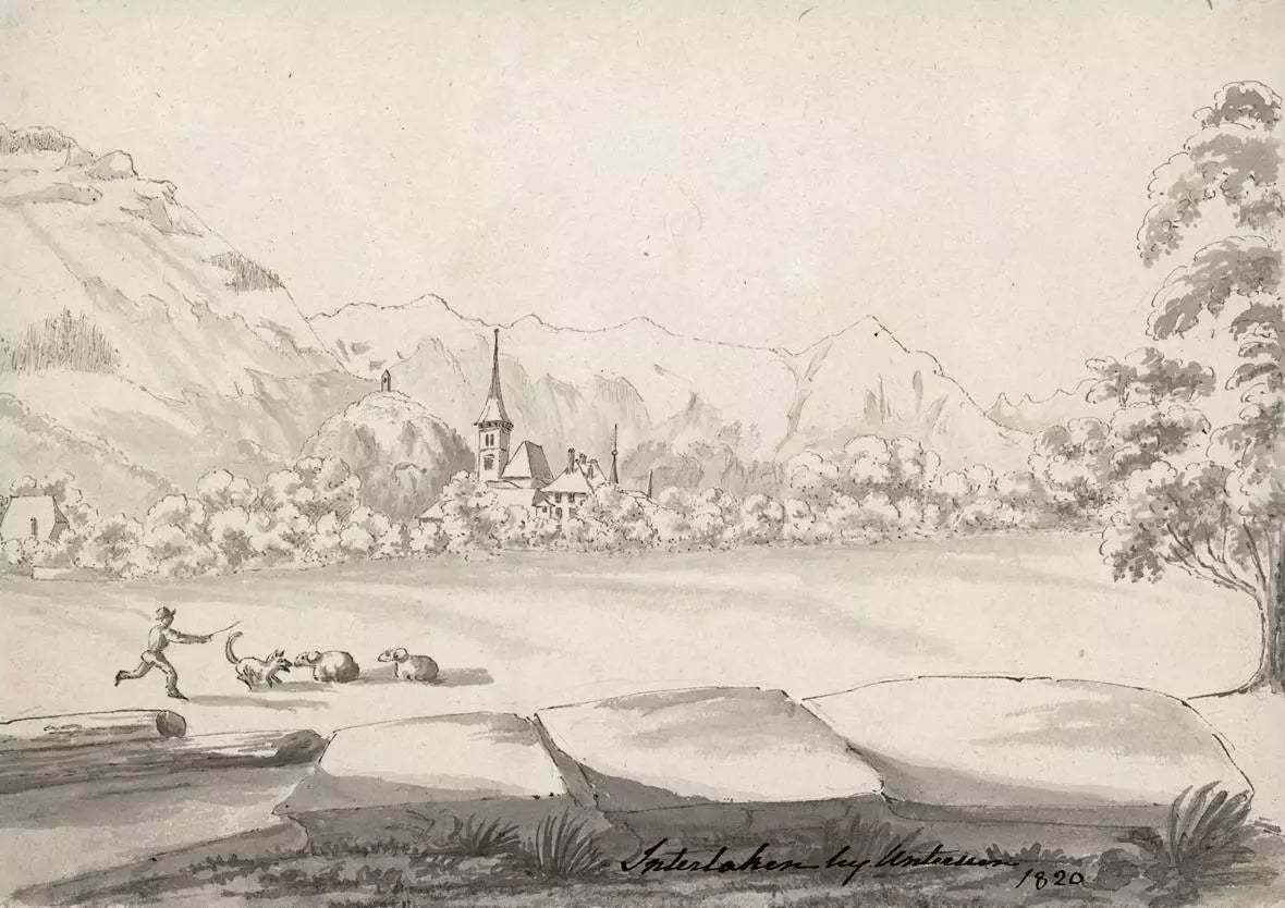 Elizabeth Campbell (1783-1861) Watercolour Painting - Interlaken Unterseen Switzerland 1820