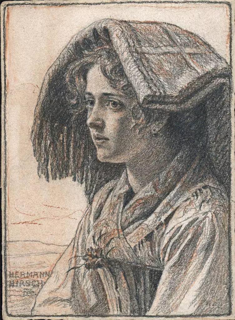 Hermann Hirsch (1861-1934) - Antique Pencil Drawing - Portrait Of A Lady