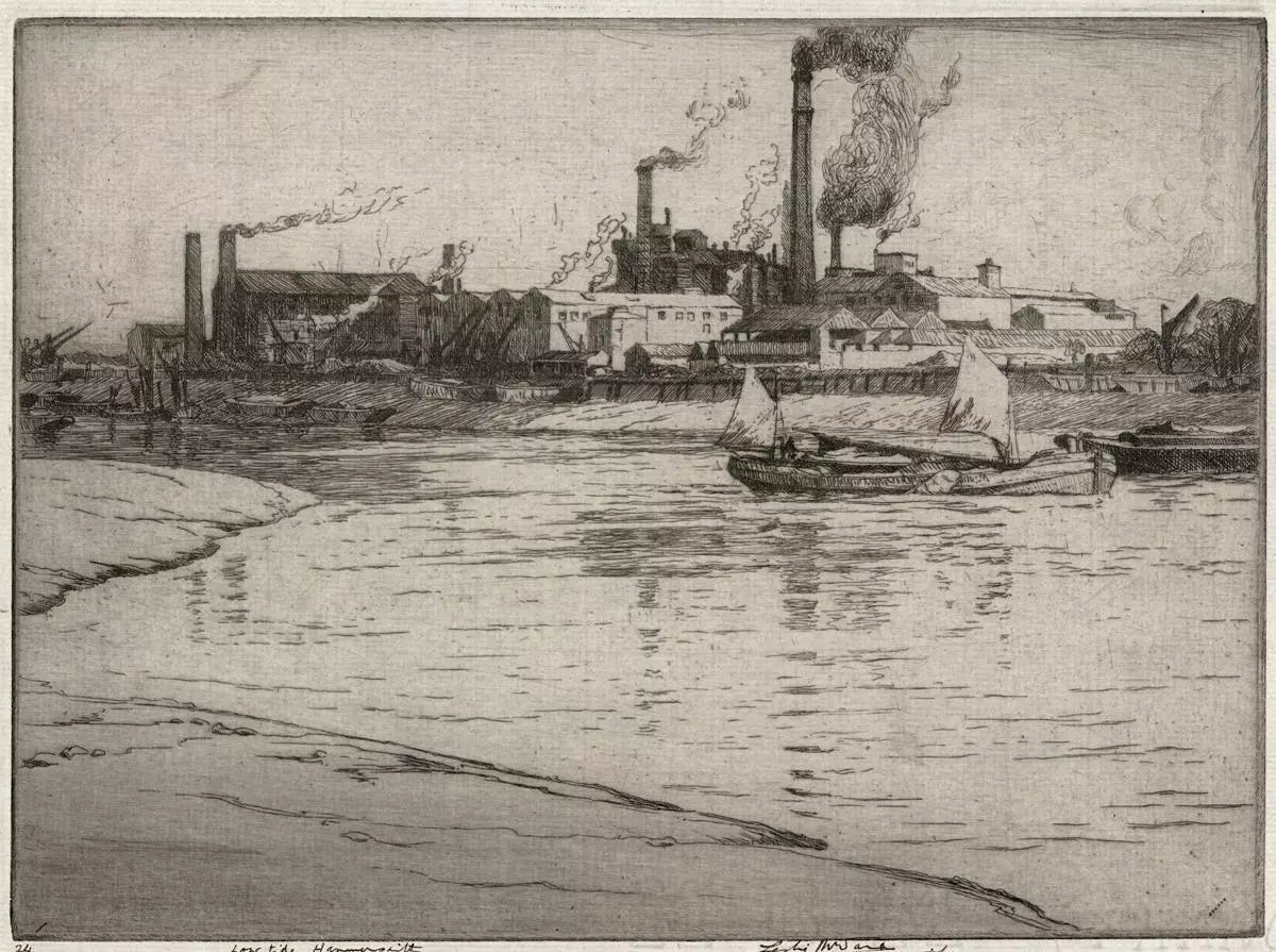 Leslie Moffat Ward (1888-1978) Signed Etching - Low Tide, Hammersmith - London