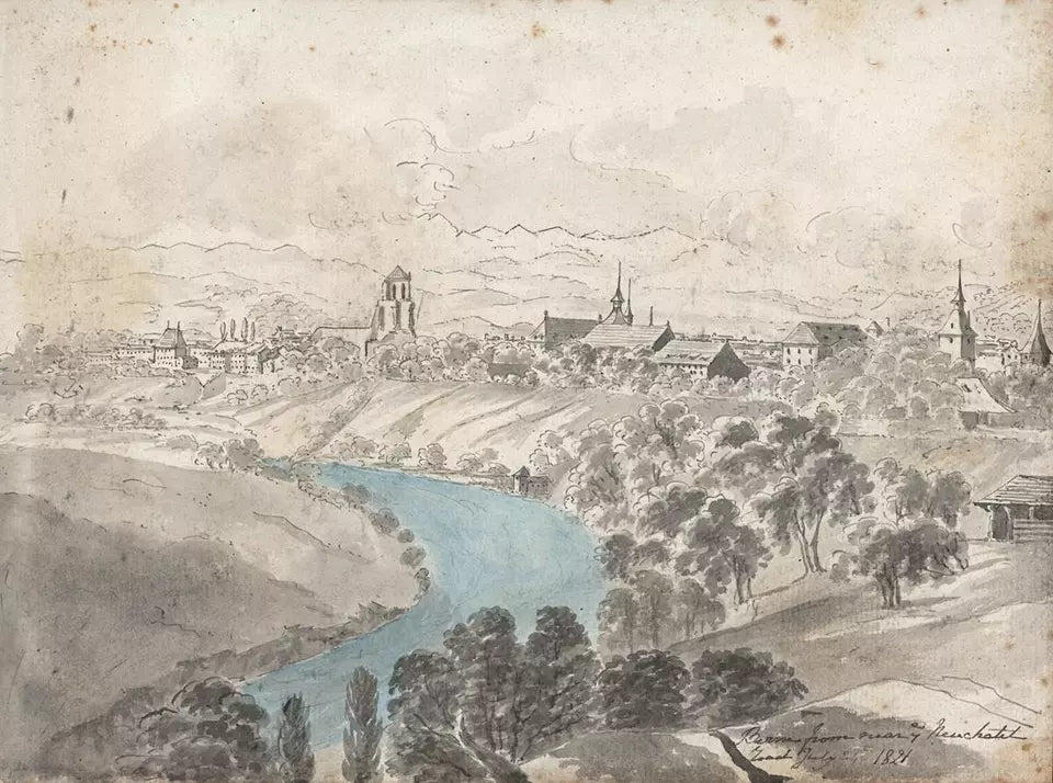 Elizabeth Campbell (1783-1861) Watercolour Painting - Bern From Near Neuchatel Switzerland 1821