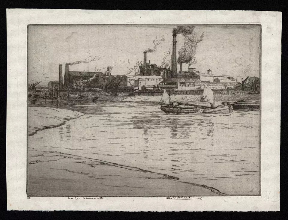 Leslie Moffat Ward (1888-1978) Signed Etching - Low Tide, Hammersmith - London