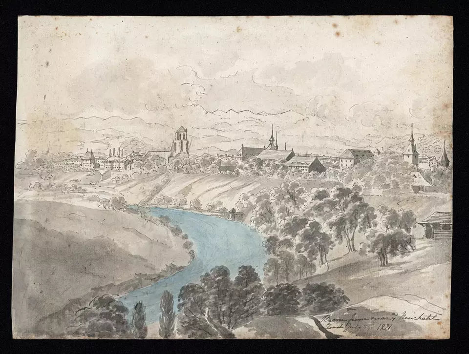 Elizabeth Campbell (1783-1861) Watercolour Painting - Bern From Near Neuchatel Switzerland 1821