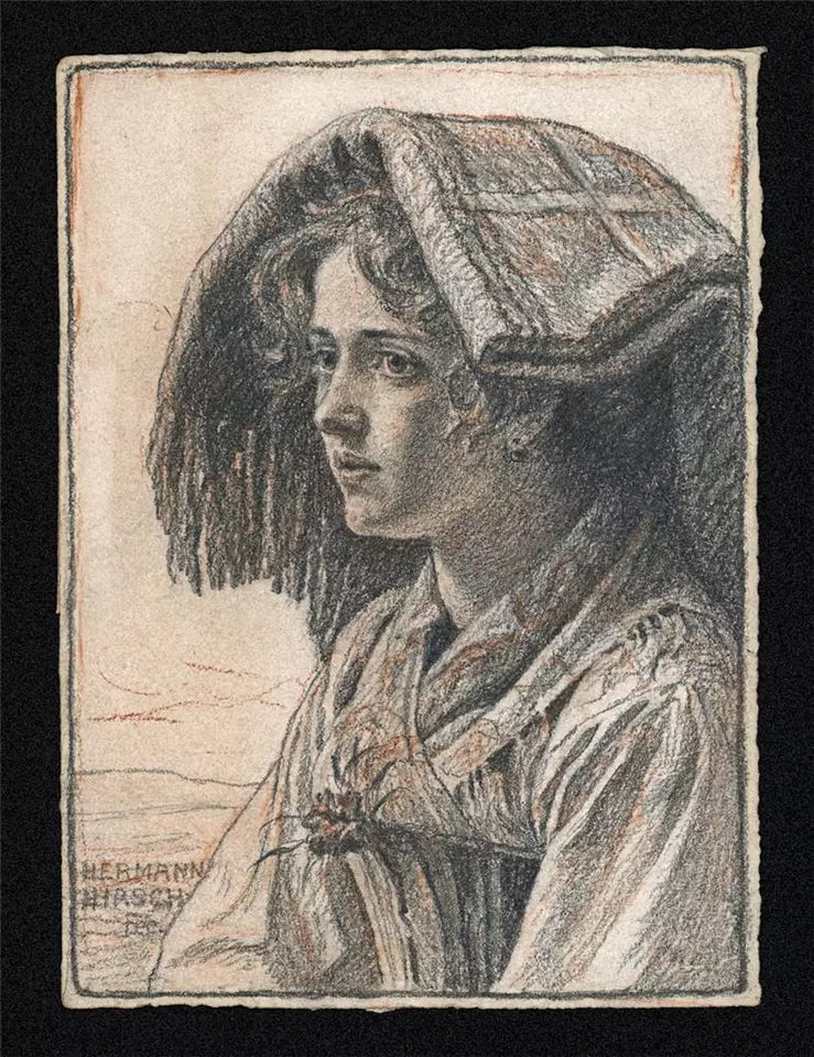 Hermann Hirsch (1861-1934) - Antique Pencil Drawing - Portrait Of A Lady