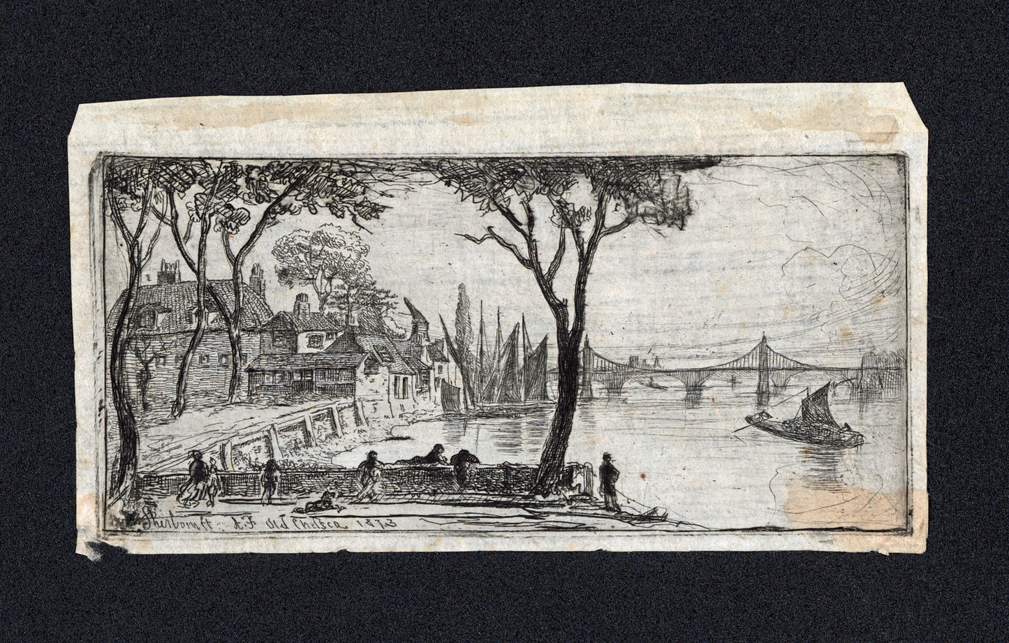 Charles William Sherborn (1831-1912) Antique Etching - Old Chelsea London - River Thames