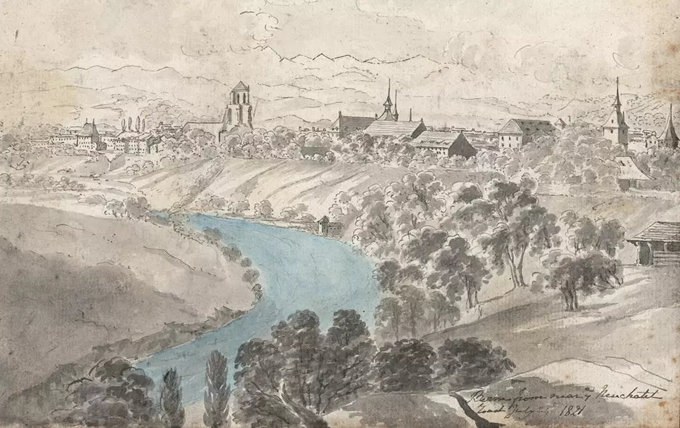 Elizabeth Campbell (1783-1861) Watercolour Painting - Bern From Near Neuchatel Switzerland 1821