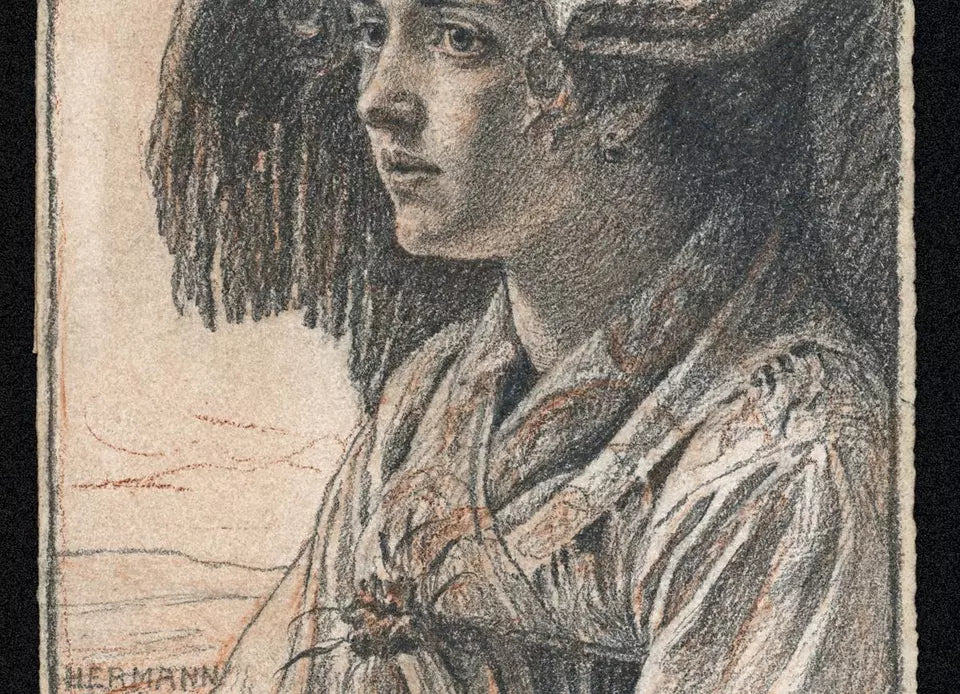 Hermann Hirsch (1861-1934) - Antique Pencil Drawing - Portrait Of A Lady