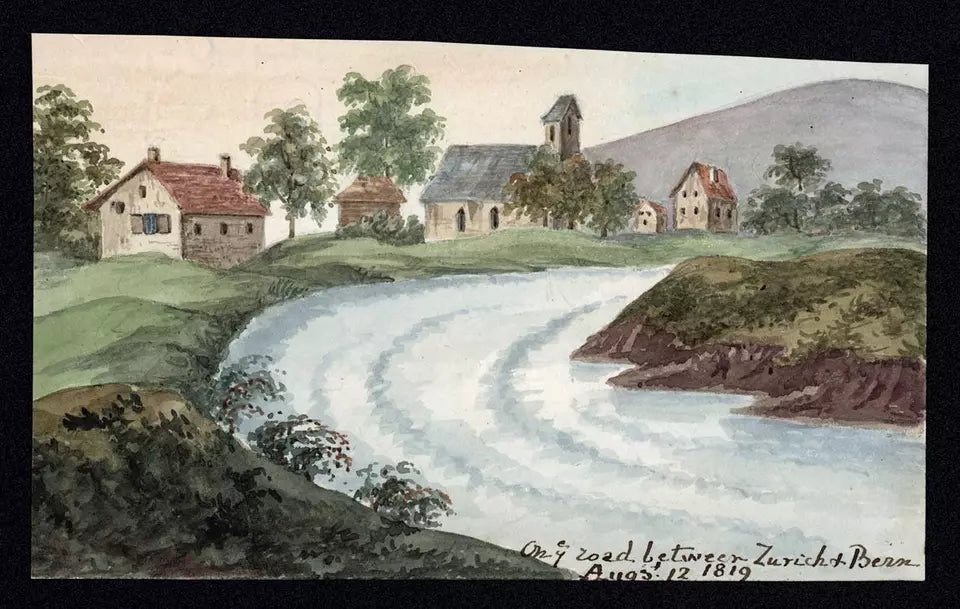Elizabeth Campbell (1783-1861) Watercolour Painting - On road between Zurich & Bern, Switzerland 1819