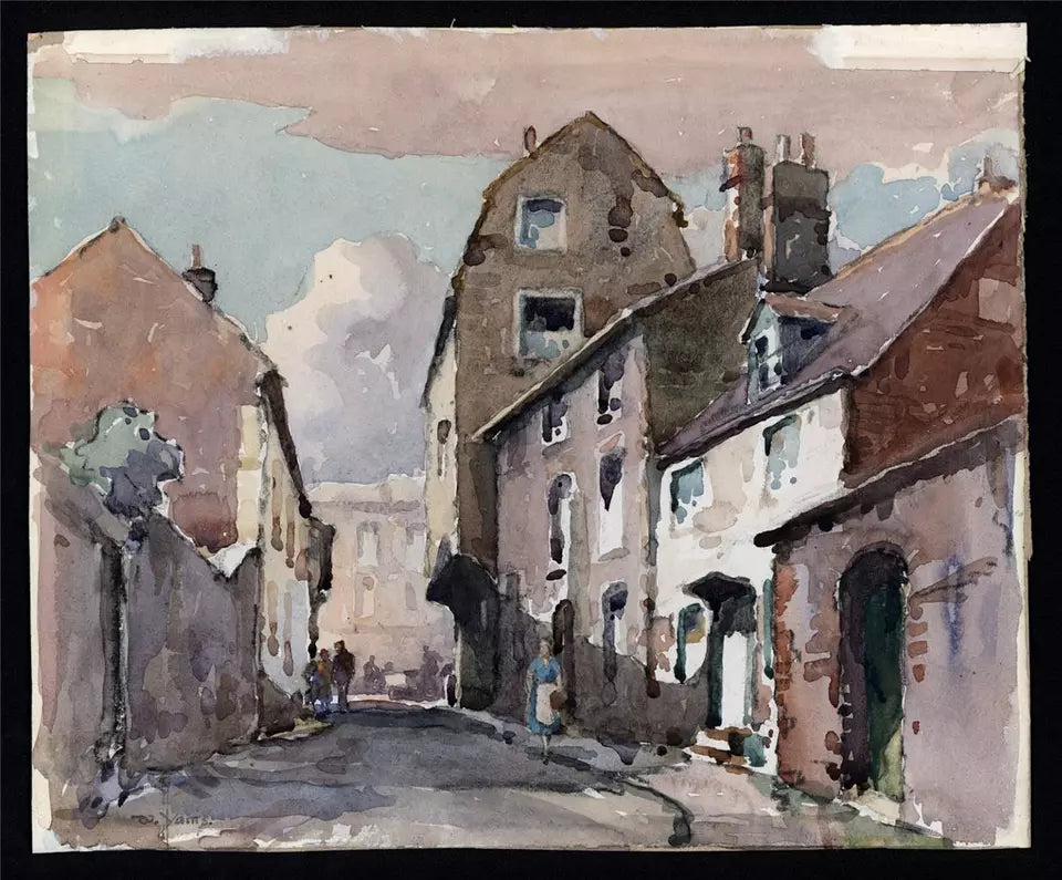 William Hyams (1878-1952) Watercolour Painting - A Street In Lewes