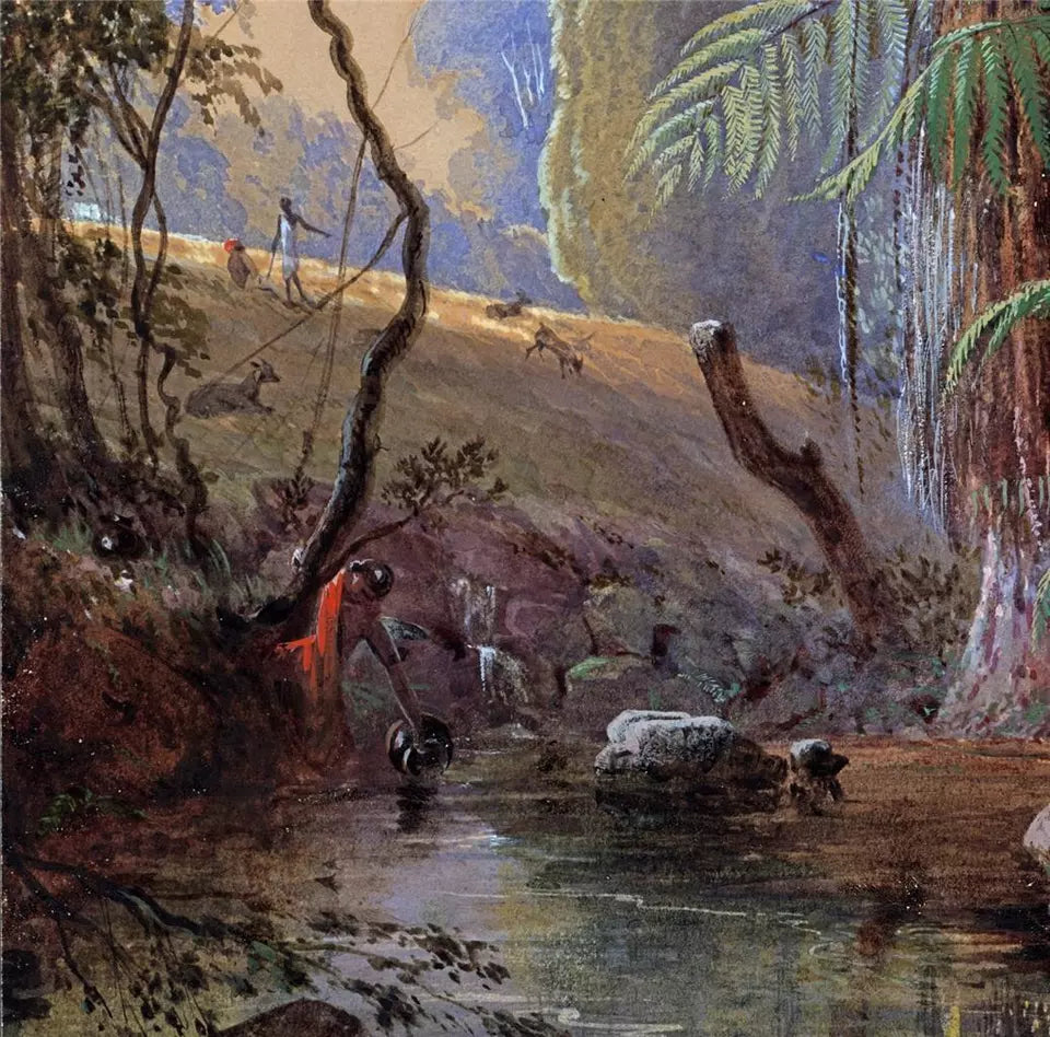 Tropical Forest - Fern Trees - Watercolour Painting - J F Bland - 19th Century