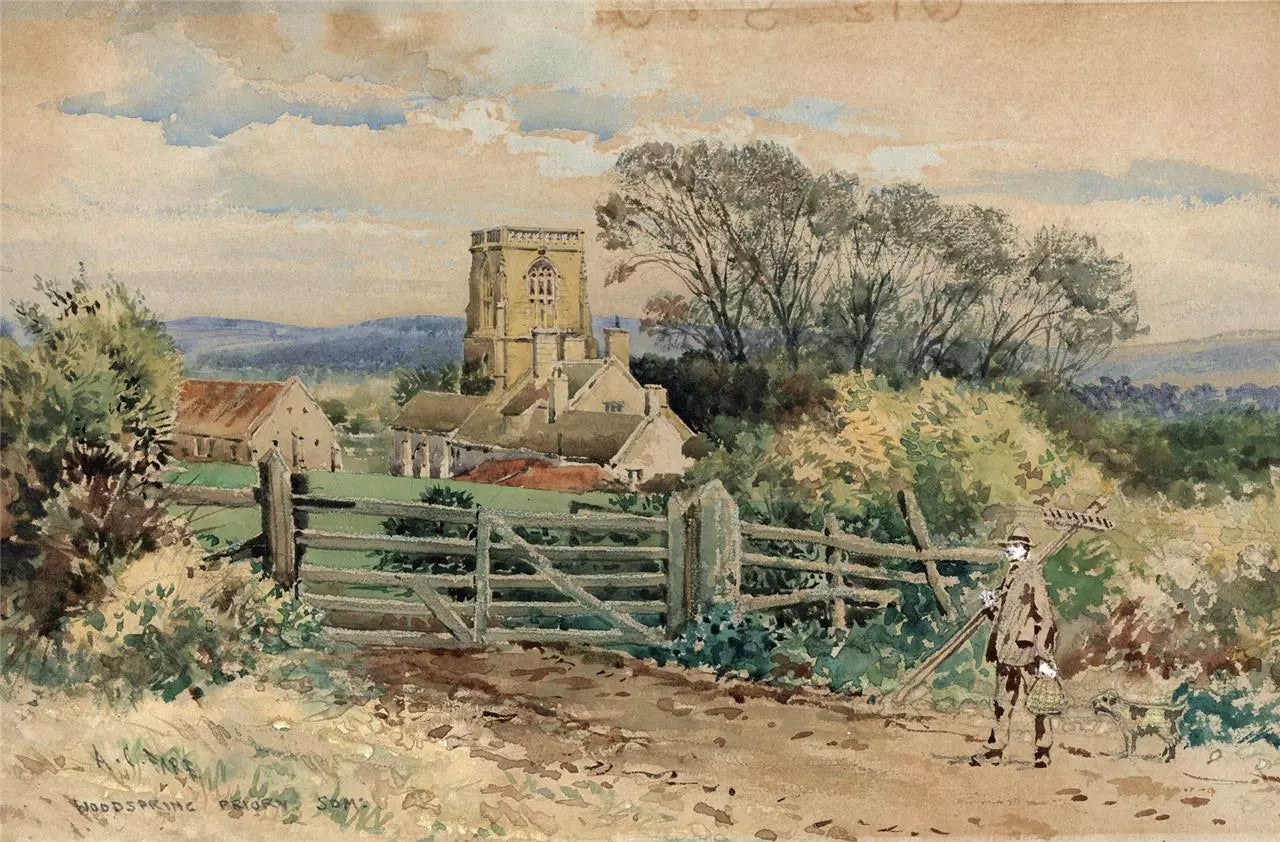 Arthur Charles Fare (1876-1958) Watercolour Painting - Woodspring Priory Somerset