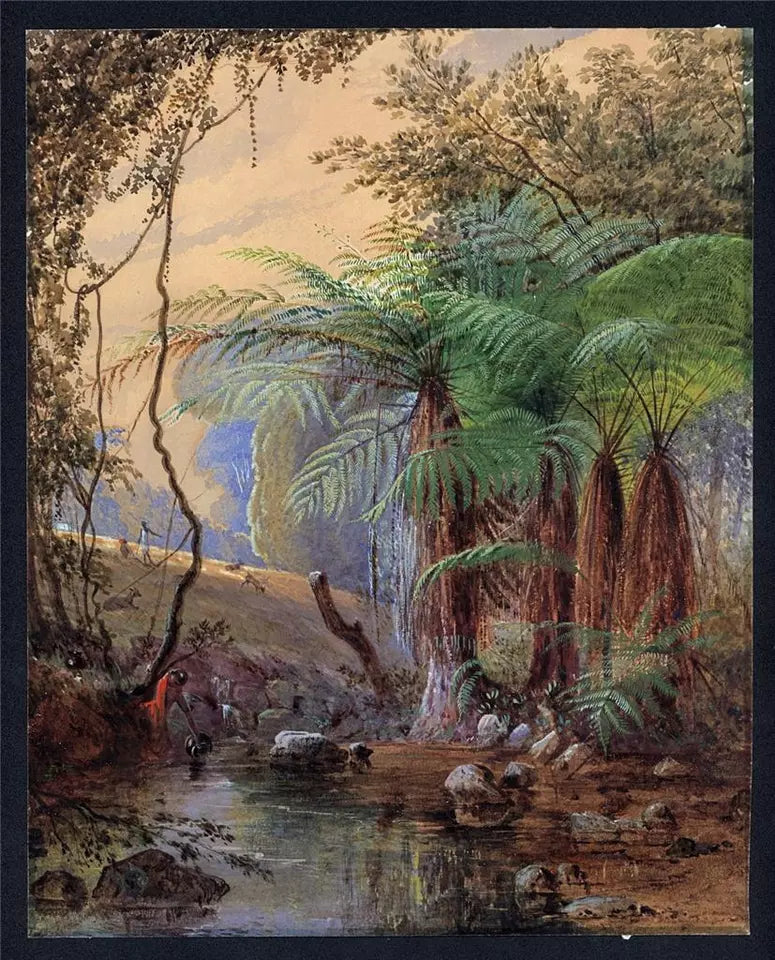 Tropical Forest - Fern Trees - Watercolour Painting - J F Bland - 19th Century