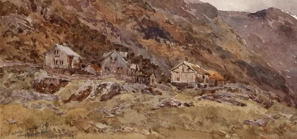 Borgund Norway 1889 - Antique Watercolour Painting - 19th Century