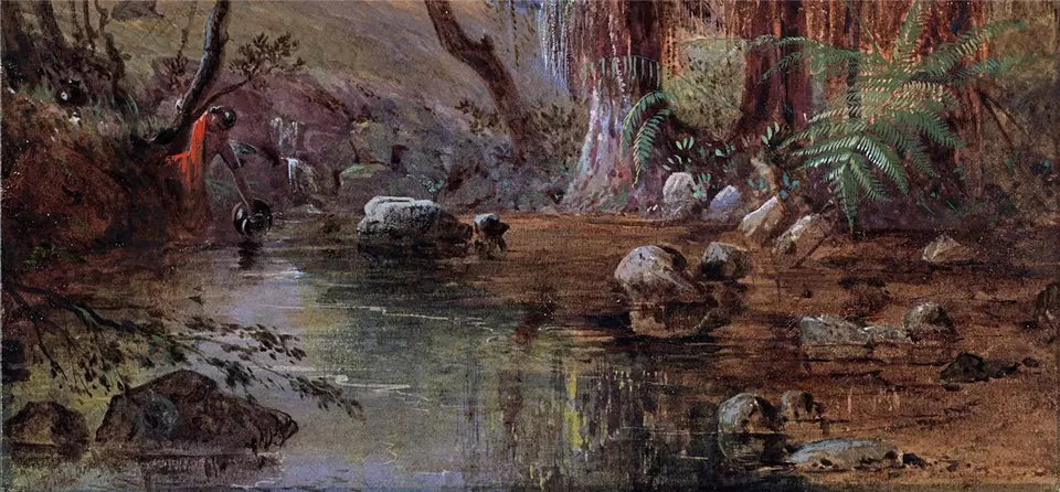 Tropical Forest - Fern Trees - Watercolour Painting - J F Bland - 19th Century