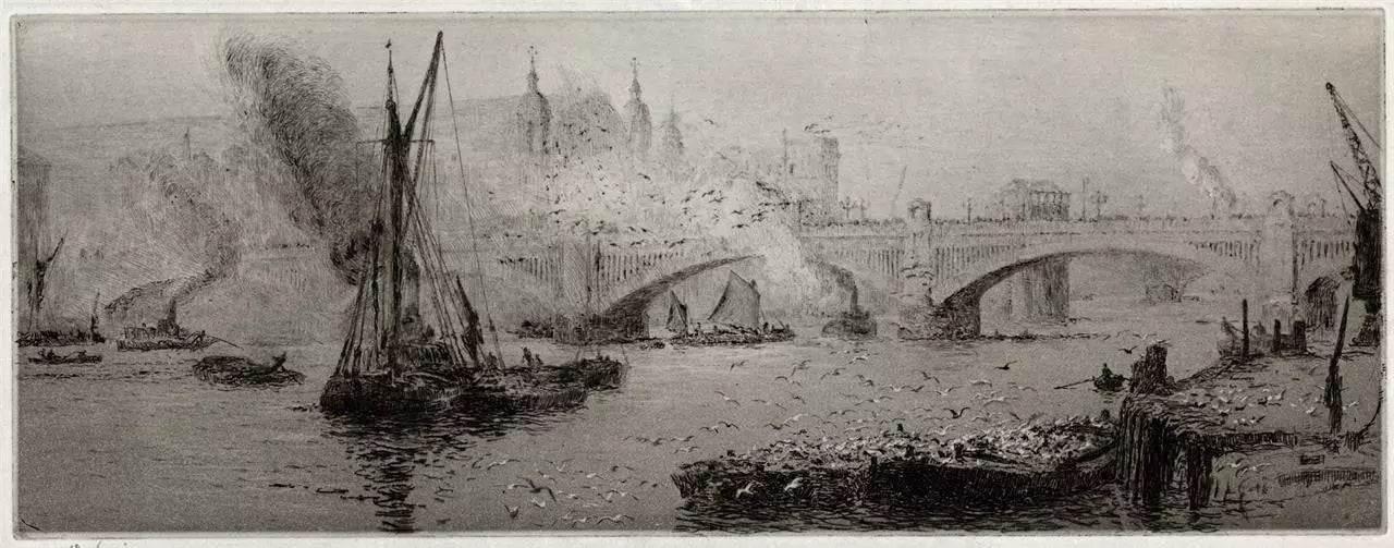 William Lionel Wyllie (1851-1931) Signed Etching - Southwark Bridge London