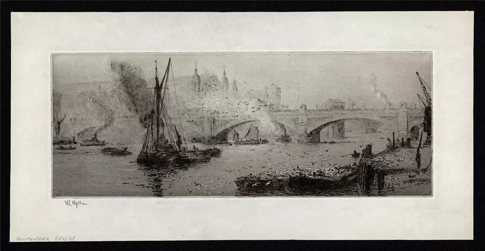 William Lionel Wyllie (1851-1931) Signed Etching - Southwark Bridge London
